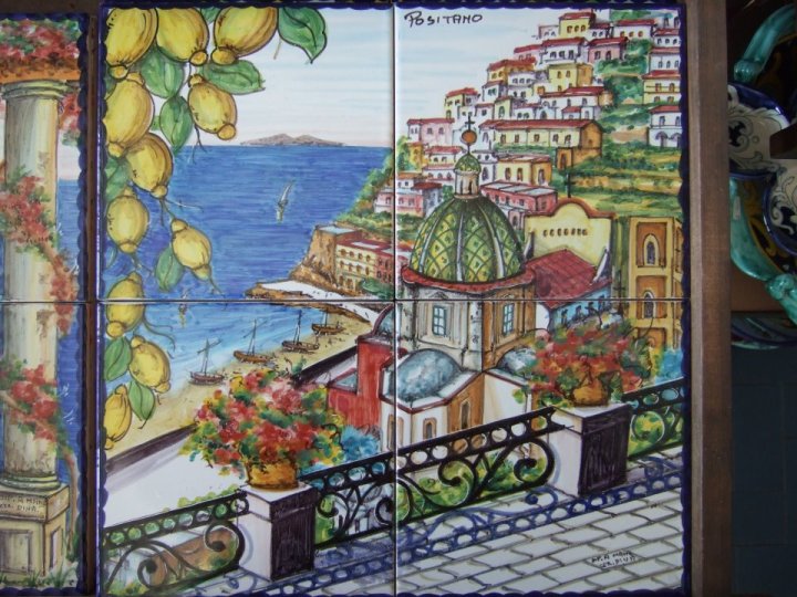 Positano featured on ceramic tiles from from Ceramiche L'arte Vietrese in Maiori